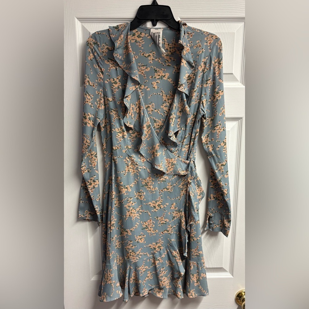 Free People Floral Wrap Mini Dress W/ Ruffles Size Small